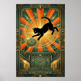 Póster Art Deco Winged Mystical Cat Wall Art