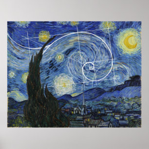 Póster  Art Meets Math, Van Gogh Se Encuentra Con Fibonac