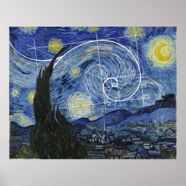Póster Art Meets Math, Van Gogh Se Encuentra Con Fibonacc (Frente)