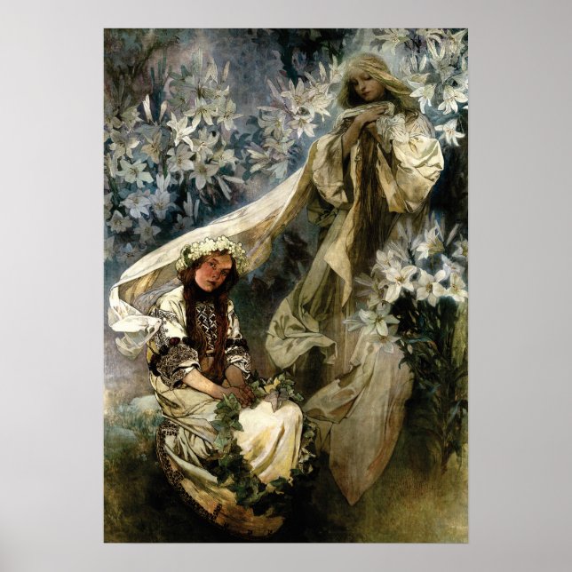 Póster Art Nouveau 1905 Madonna of the Lilies by Mucha (Frente)