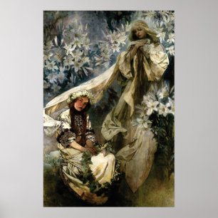 Póster Art Nouveau 1905 Madonna of the Lilies by Mucha