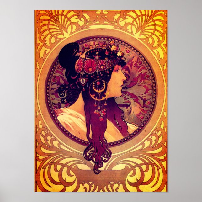 Póster Art Nouveau Alphonse Mucha Donna Mujer elegante (Frente)