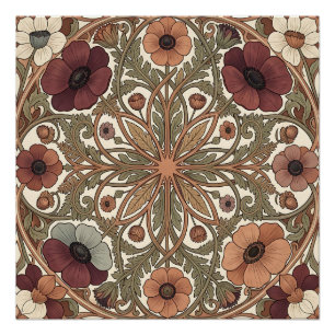 Póster Art Nouveau Anémona Floral Circular
