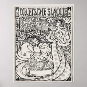 Póster Art Nouveau Anuncio Holandés Vintage en Blanco y N