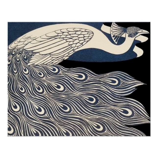 Póster Art Nouveau azul de Peacock (Anverso)