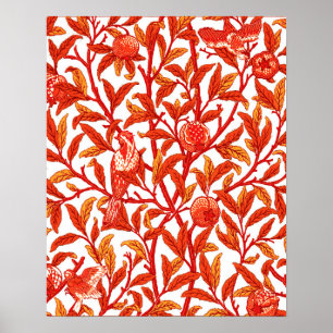 Póster Art Nouveau Bird & Pomegranate, Naranja mandarín