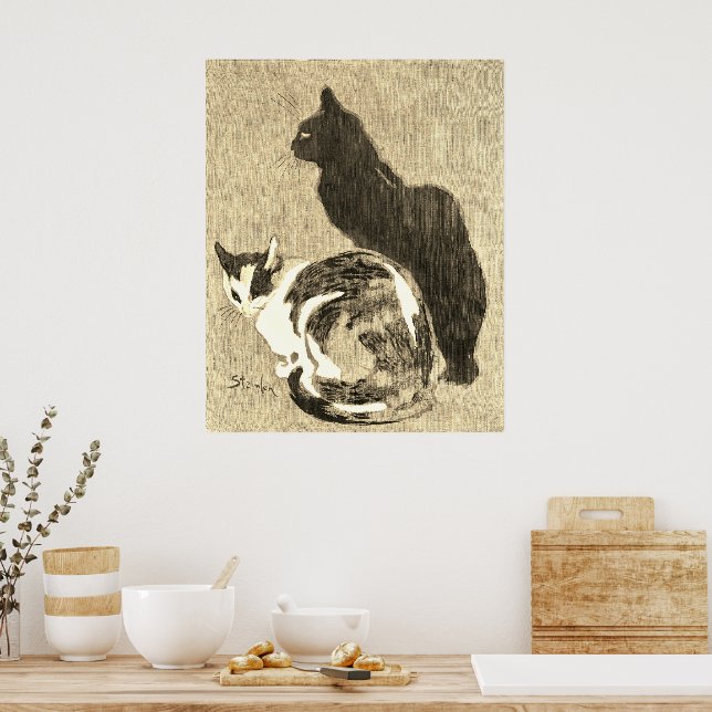 Póster Art Nouveau de Gato y Gato Negro de Calico (Cocina)