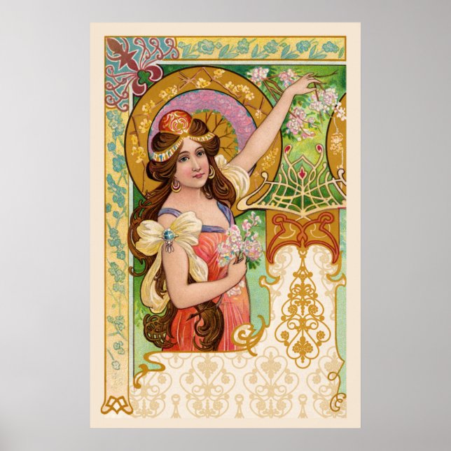 Póster Art Nouveau de primavera (Frente)