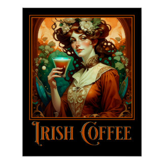 Póster Art Nouveau del café irlandés