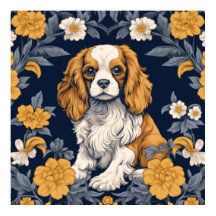 Art Nouveau floral Rey Charles Cavalier Spaniel