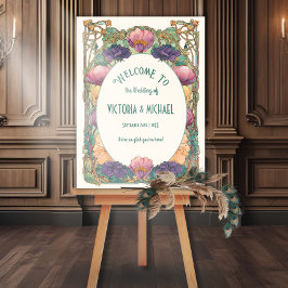 Póster Art Nouveau Floral Wedding Welcome Sign