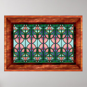 Póster Art Nouveau Framed Stained Glass Window