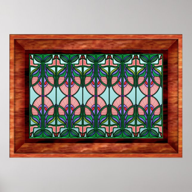 Póster Art Nouveau Framed Stained Glass Window (Frente)