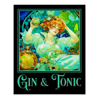 Póster Art Nouveau Gin & Tonic