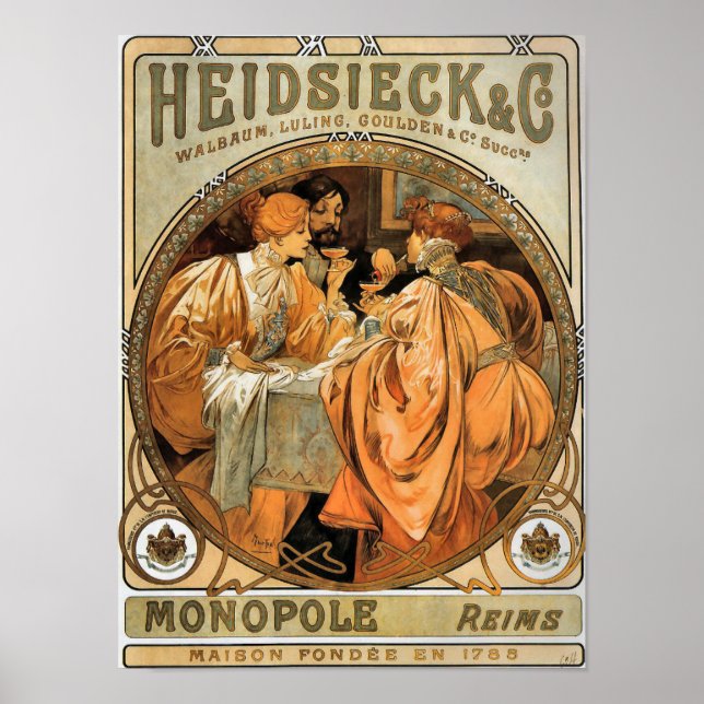 Póster Art Nouveau Heidsieck y Co. 1901 Mucha (Frente)