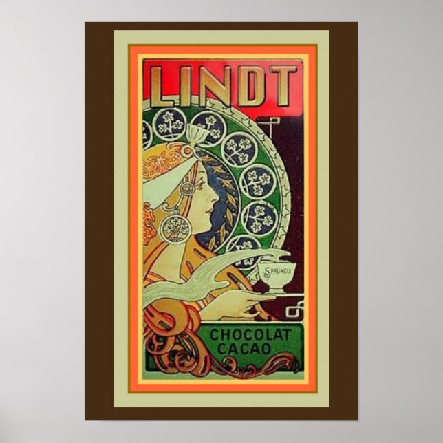 Póster Art Nouveau Lindt Chocolat Cacao 13 x 19 (Frente)