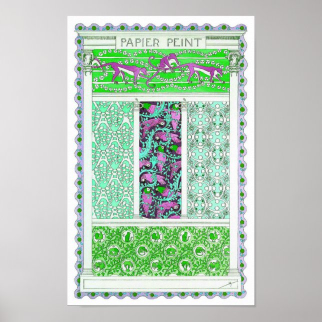 Póster Art Nouveau loro monkey jungla diseño tropical (Frente)