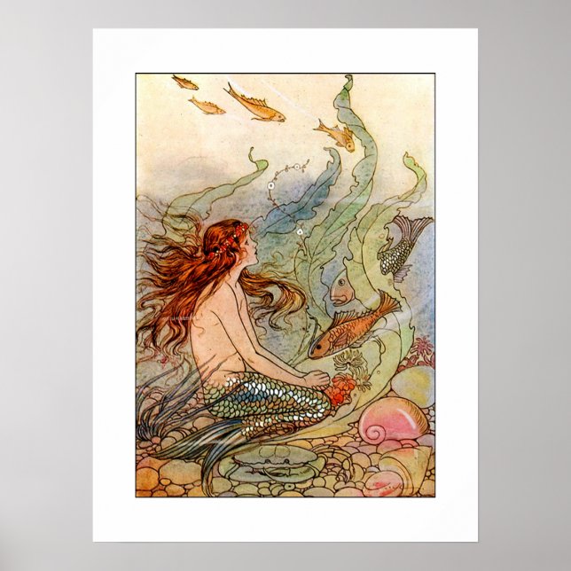 Póster Art Nouveau Mermaid Poster/impresión 18x24 (Frente)