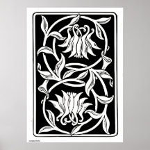 Art Nouveau mural flores silhouette poster