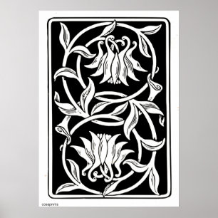 Póster Art Nouveau mural flores silhouette poster