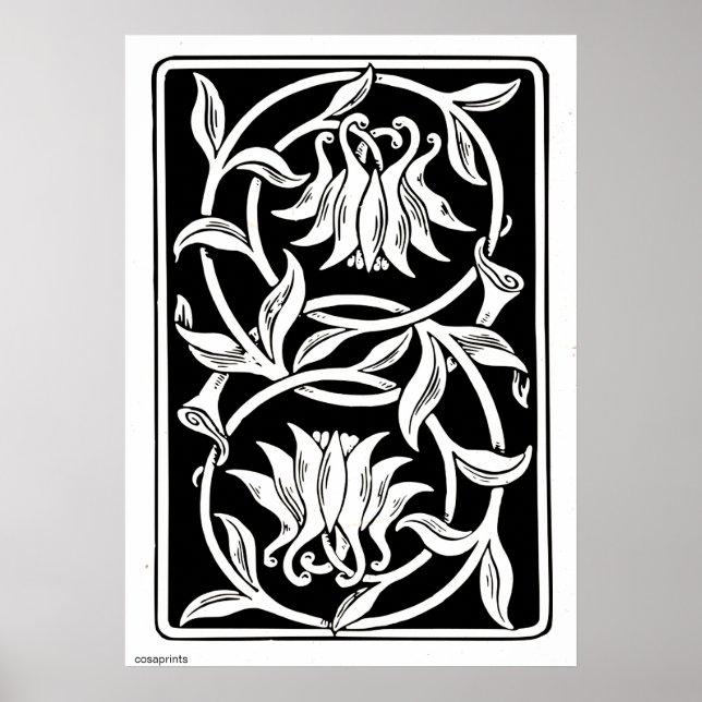 Póster Art Nouveau mural flores silhouette poster (Frente)