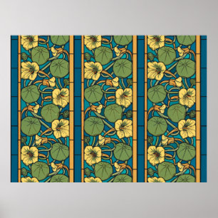 Póster Art Nouveau Nasturtium Azul Dorado floral Verneuil