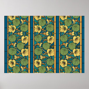 Póster Art Nouveau Nasturtium Azul Dorado floral Verneuil