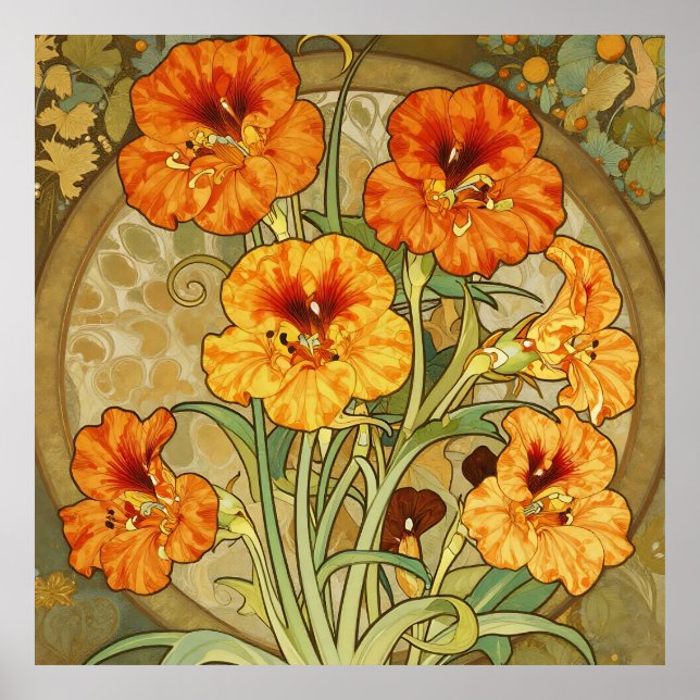 Póster Art Nouveau Nasturtium Floral Pattern (Frente)
