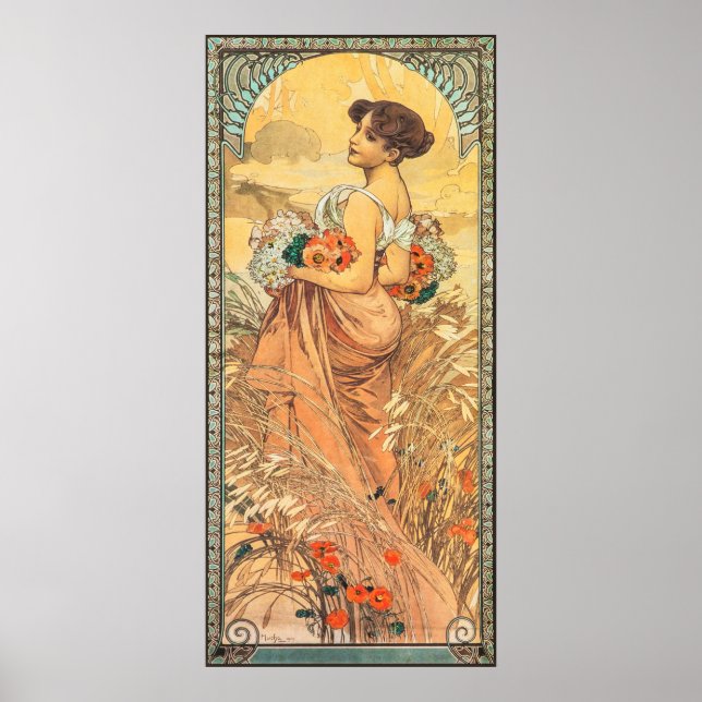 Póster  Art Nouveau Painting of Summer by Alphonse Mucha  (Frente)