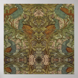 Póster Art nouveau peacock floral jacquard tapiz
