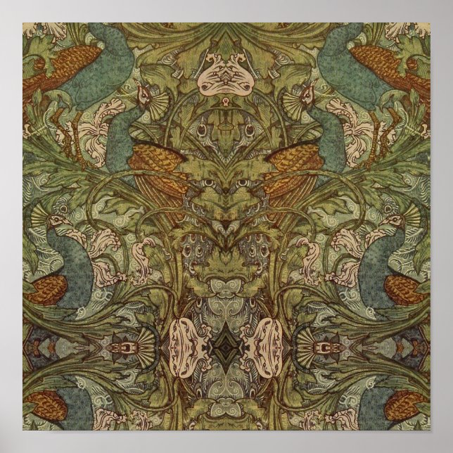 Póster Art nouveau peacock floral jacquard tapiz (Frente)