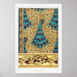 Póster Art nouveau peacock textil deco verneuil azul