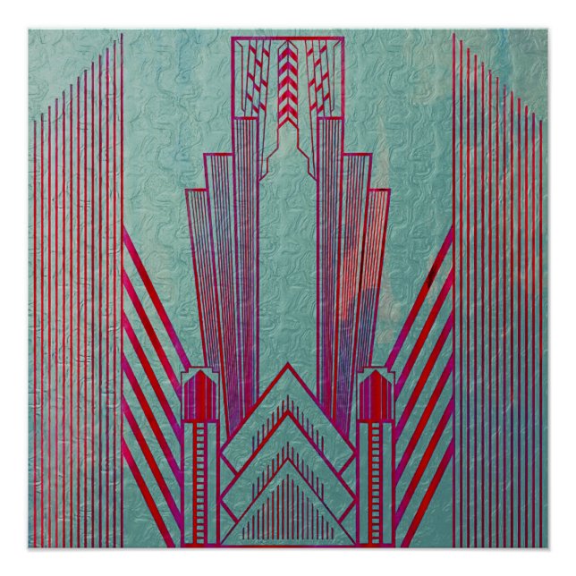 Póster Art Nouveau, rojo, verde azulado, verde, vintage,  (Anverso)