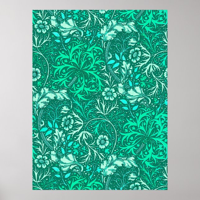 Póster Art Nouveau Seaweed Floral, Turquoise and Aqua (Frente)