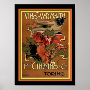 Póster Art Nouveau Vino-Vermouth 12 x 16