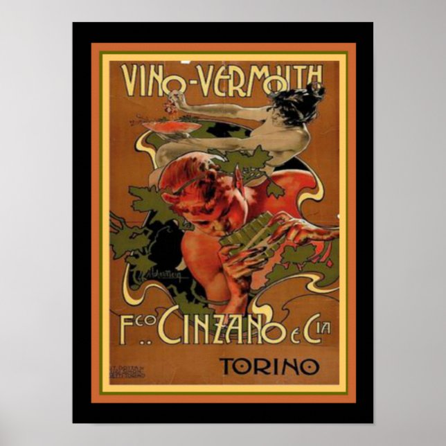 Póster Art Nouveau Vino-Vermouth 12 x 16 (Frente)