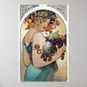 Póster Art Nouveau vintage 1897 "Fruta" de Alphonse Mucha