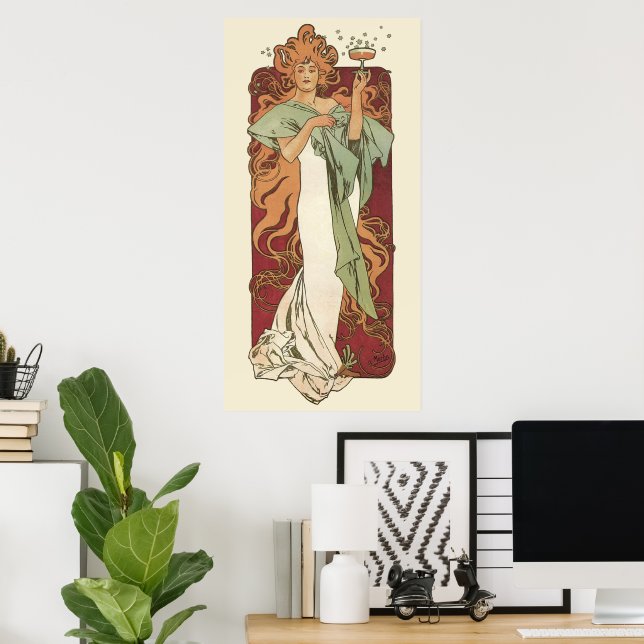 Póster Art Nouveau vintage, Champagne de Alphonse Mucha (Oficina en casa)