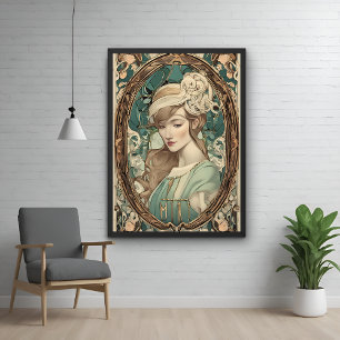 Póster Art Nouveau vintage Mujer Elegante