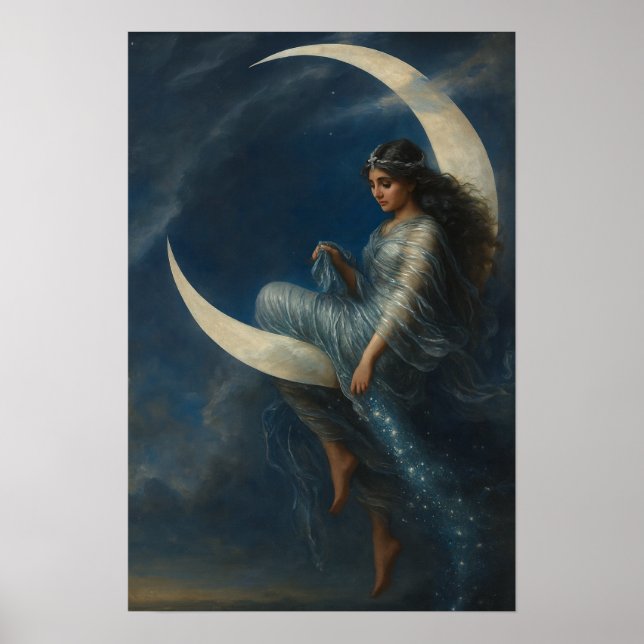 Póster Art Nouveau Woman on Crescent Moon (Frente)