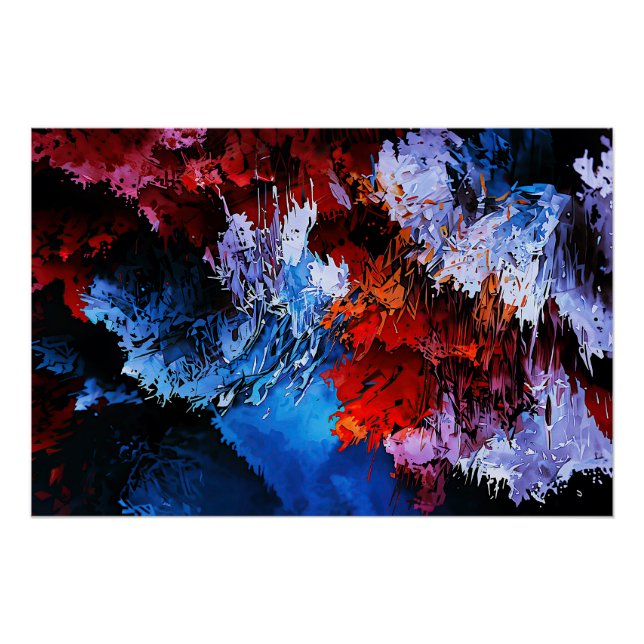 Póster Arte abstracto contemporáneo chillón azul rojo azu (Anverso)