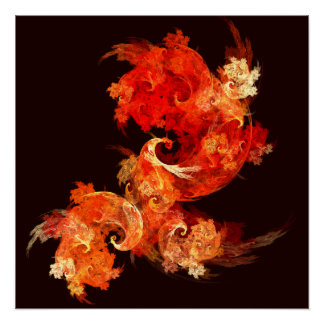 Póster Arte abstracto de aves de fuego bailando