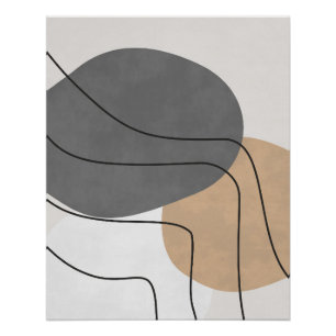 Póster Arte abstracto de carbón y beige con líneas finas