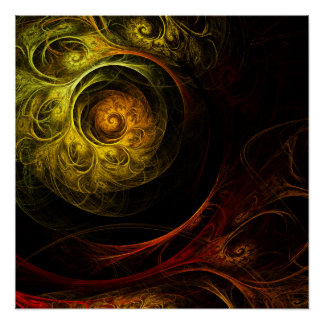 Póster Arte abstracto de color rojo floral de Sunrise