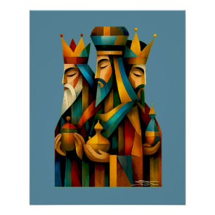 Póster Arte abstracto de la Natividad de los Tres Reyes M
