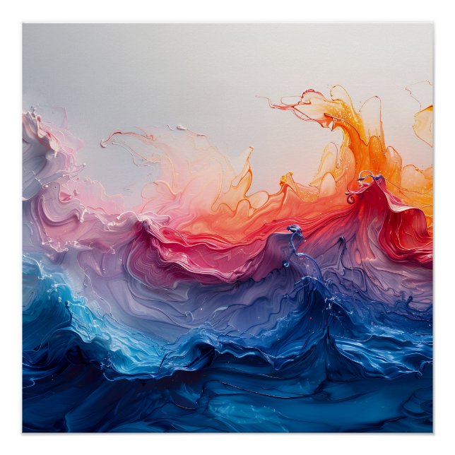 Póster Arte abstracto de la puesta del sol con olas de fl (Anverso)