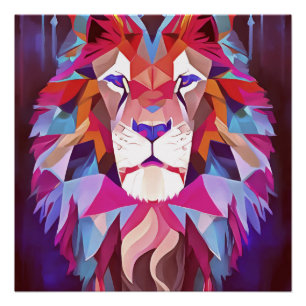 Póster Arte abstracto de león geométrico magenta