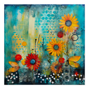 Póster arte abstracto de margarita floral elegante y chic