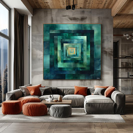 Póster Arte abstracto de túnel geométrico: verde azulado