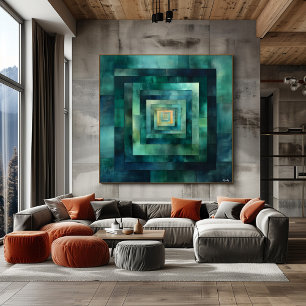 Póster Arte abstracto de túnel geométrico: verde azulado 